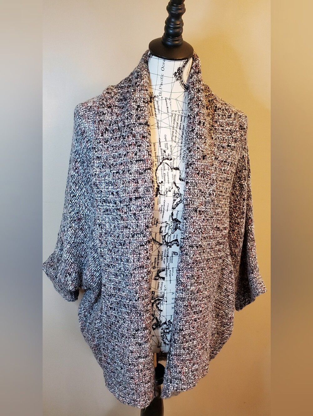 Knox Rose M Open Cardigan Sweater Dolman Sleeve Chunky Knit Boho Cozy